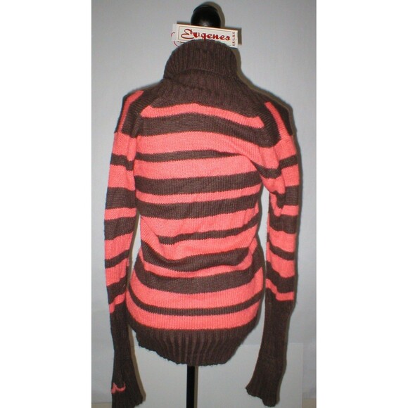 New Womens NWT $205 Eugenes S Brown Orange Mohair Sweater Stripes Pullover Long - Picture 6 of 11